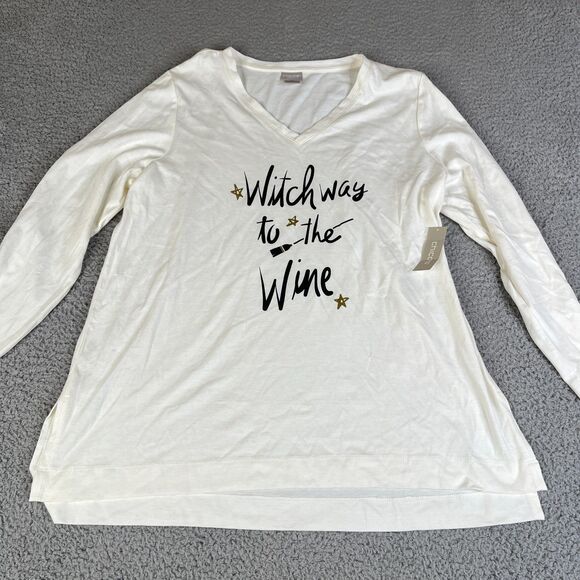 Chico's Zenergy T Shirt Womens 2 12/14 Large Witch Way to the Wine Tee Graphic - Picture 1 of 12